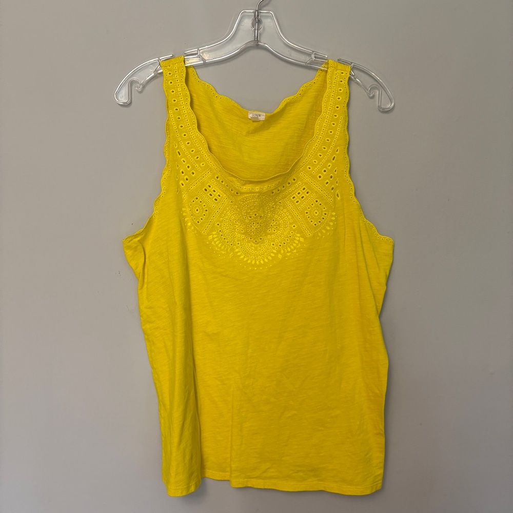 J. Crew Sunflower Yellow Women’s XL Eyelet Tank Top Summer Vacation Beach Boho